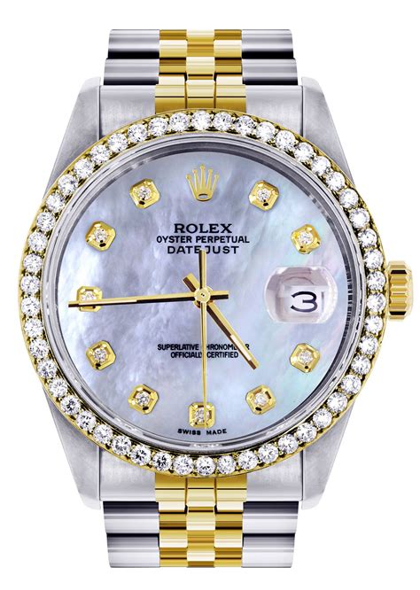 gold rolex mother of pearl face|rolex 36mm datejust with diamonds.